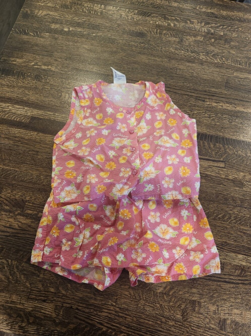 Vintage 90's Oshgosh B'gosh Girls Pink Floral Tropical Skort Top Set Like New 6X